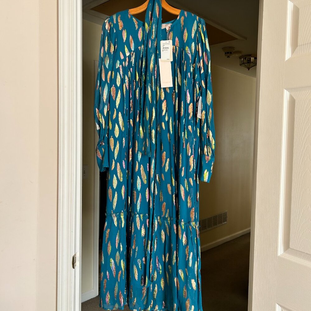 Ciebon Teal Metallic Midi Dress Size L
